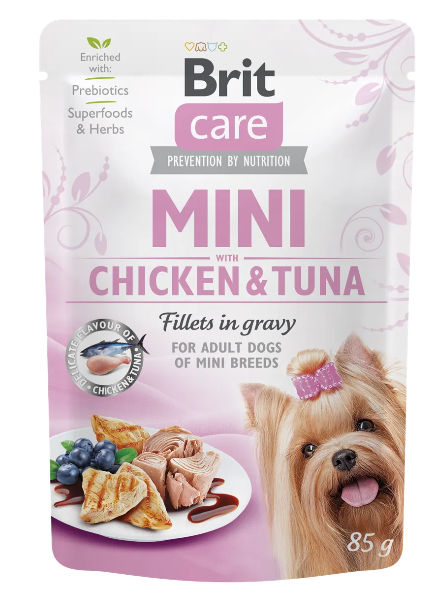 Brit Care Mini Irk Yetişkin Köpekler İçin Sos İçinde Tavuk Etli & Ton Balıklı Fileto Parçaları 85 gr 1